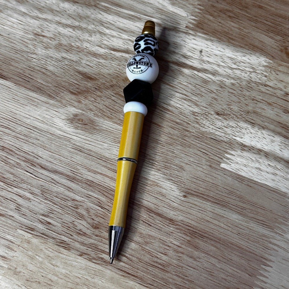Yellowstone Dutton Ranch Beaded Pen Yellow Leopard Print Silicone Bead Western